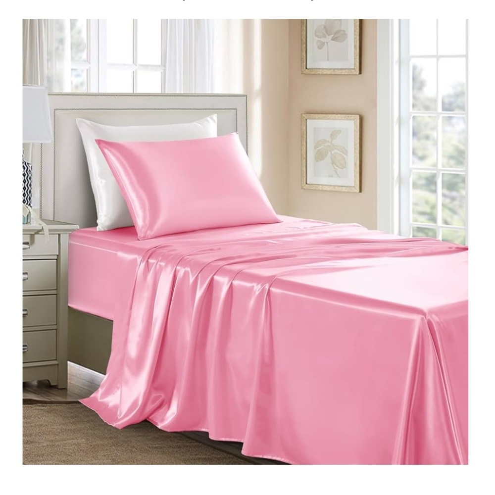 Gola Satin Sheet Set, Twin XL with 1 pillowcase- Soft Pink